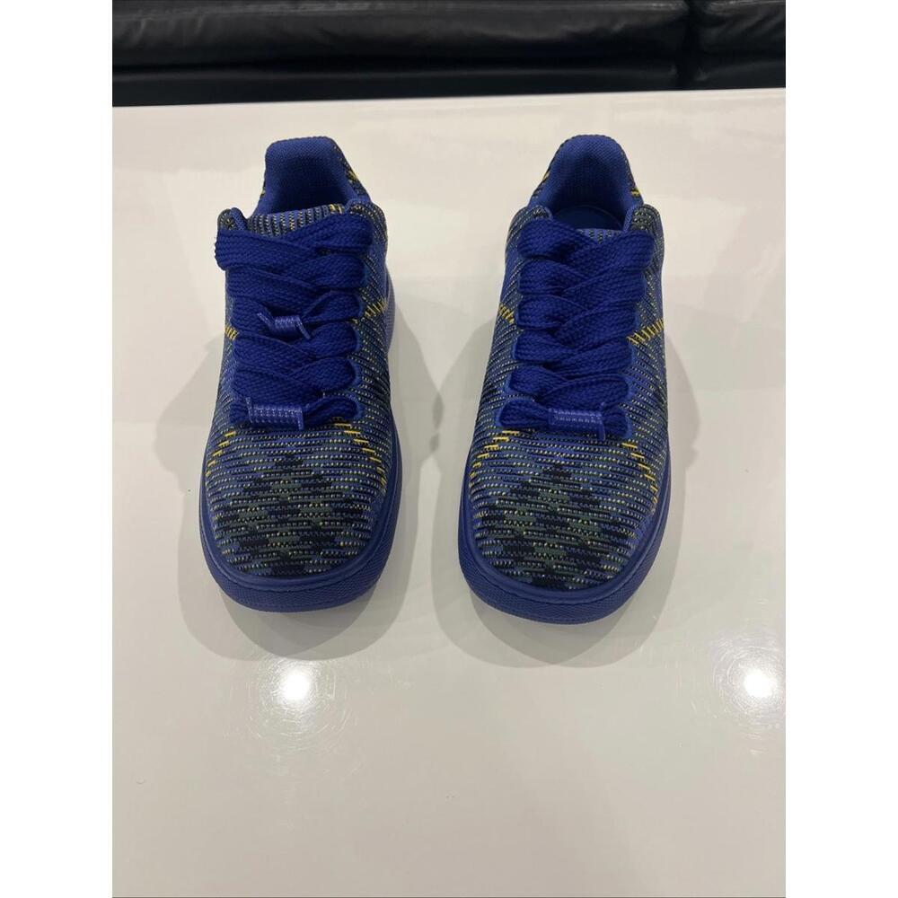 NIB BURBERRY BOX NAVY BLUE CHECK CANVAS LOGO PLATFORM SNEAKERS 11 US 44 ITALY - Picture 8 of 16